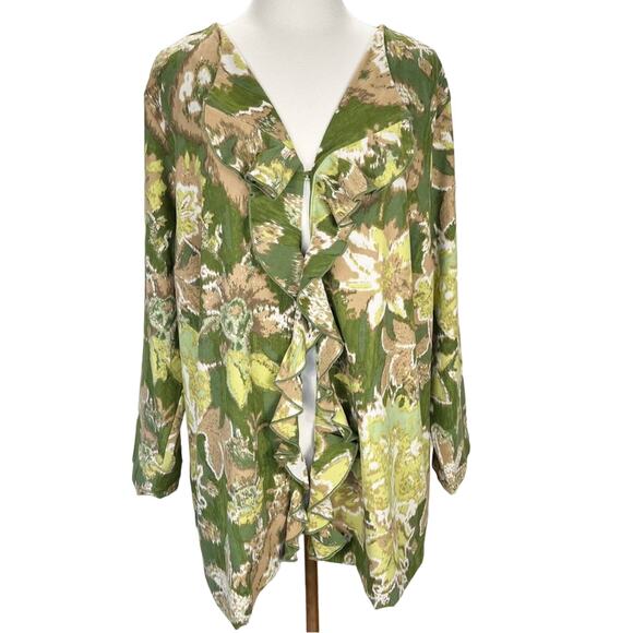 NWOT ROAMAN'S | Green Floral Ruffle Long Sleeve Cardigan Top - Picture 1 of 9